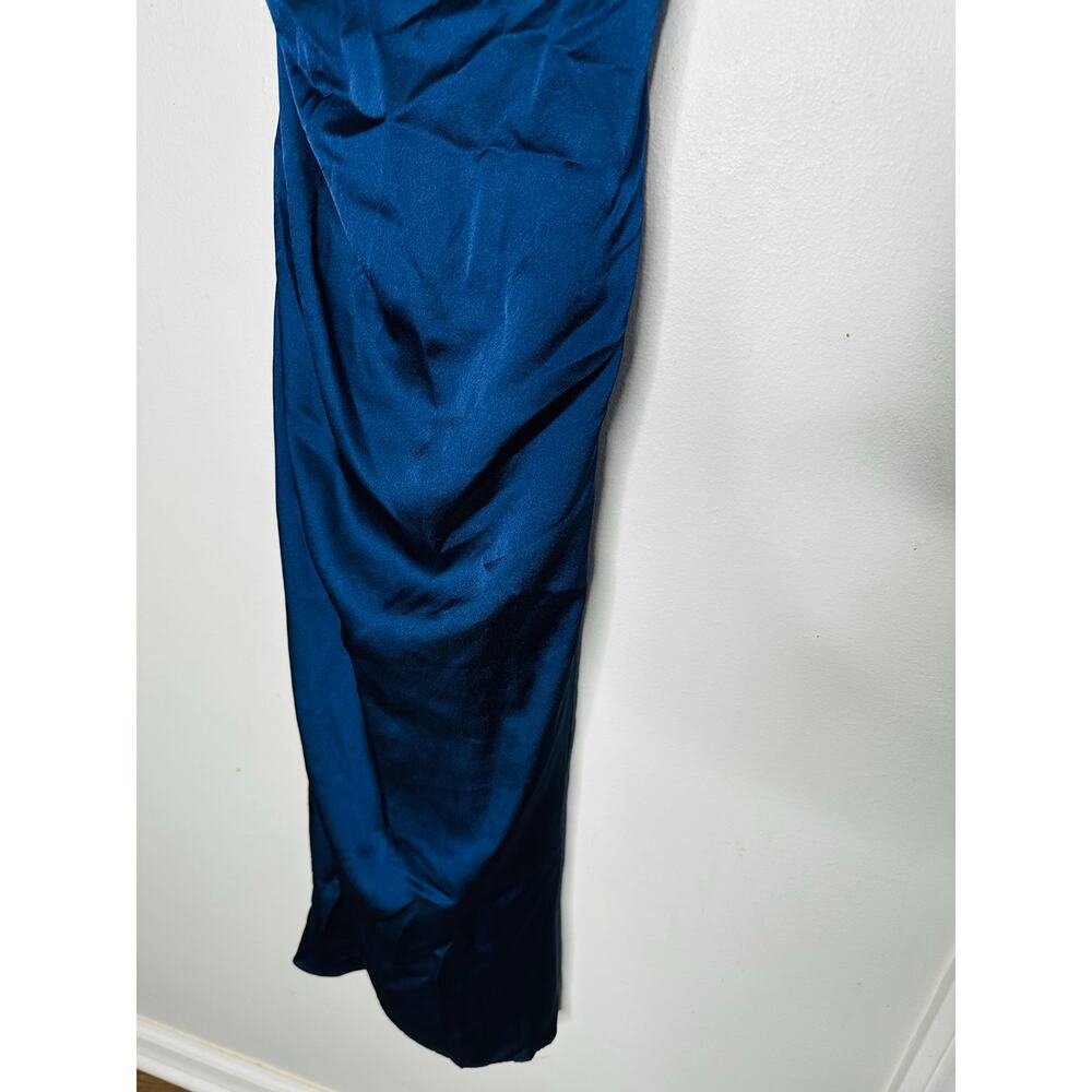 MILLY Dark Blue Satin Asymmetrical Electra Adjustable Straps Slip Dress Size 0 - Picture 6 of 13